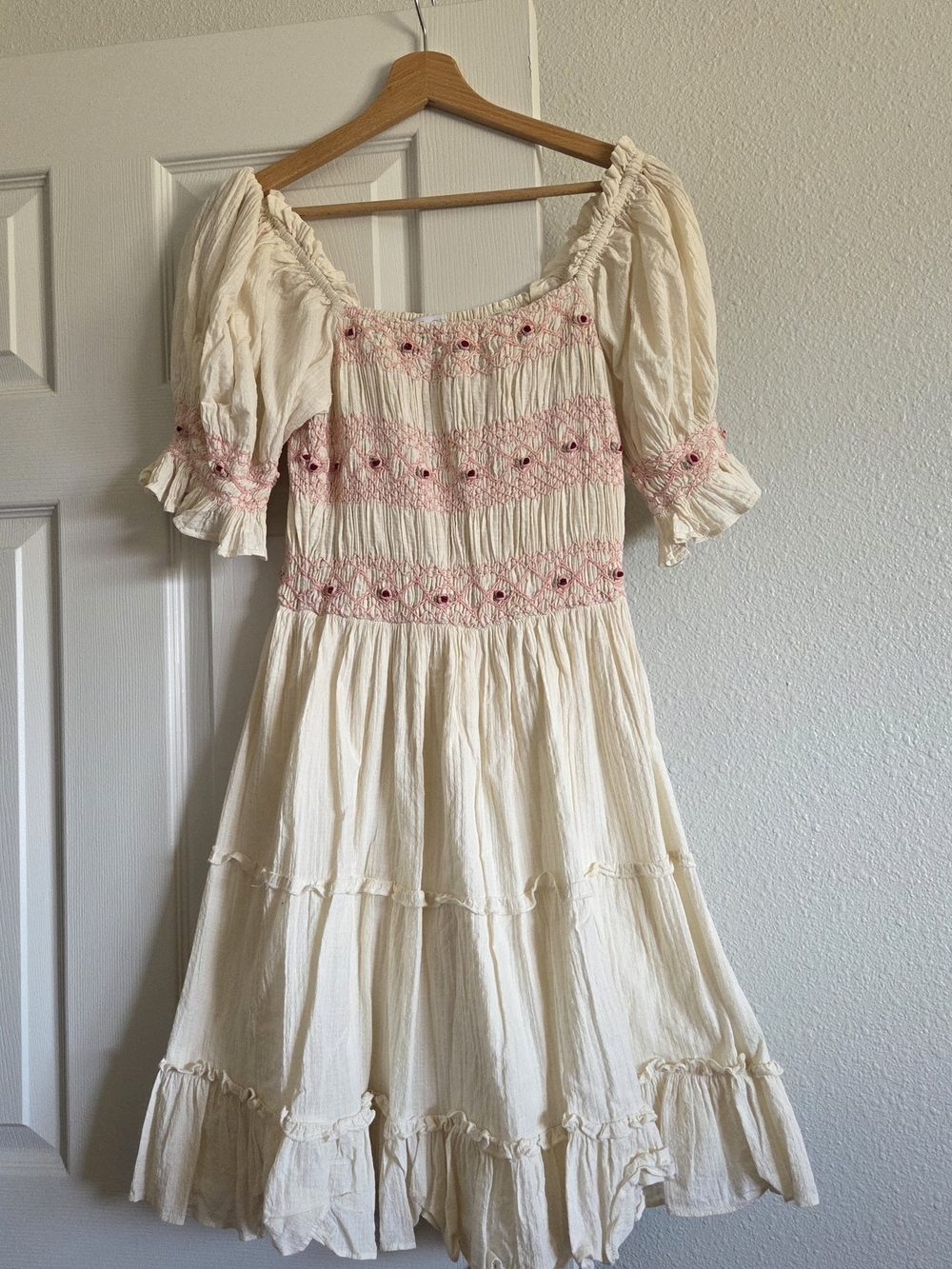 Ivy City Co Liesl Dress XS Pink Embroidered Smocked Cottagecore